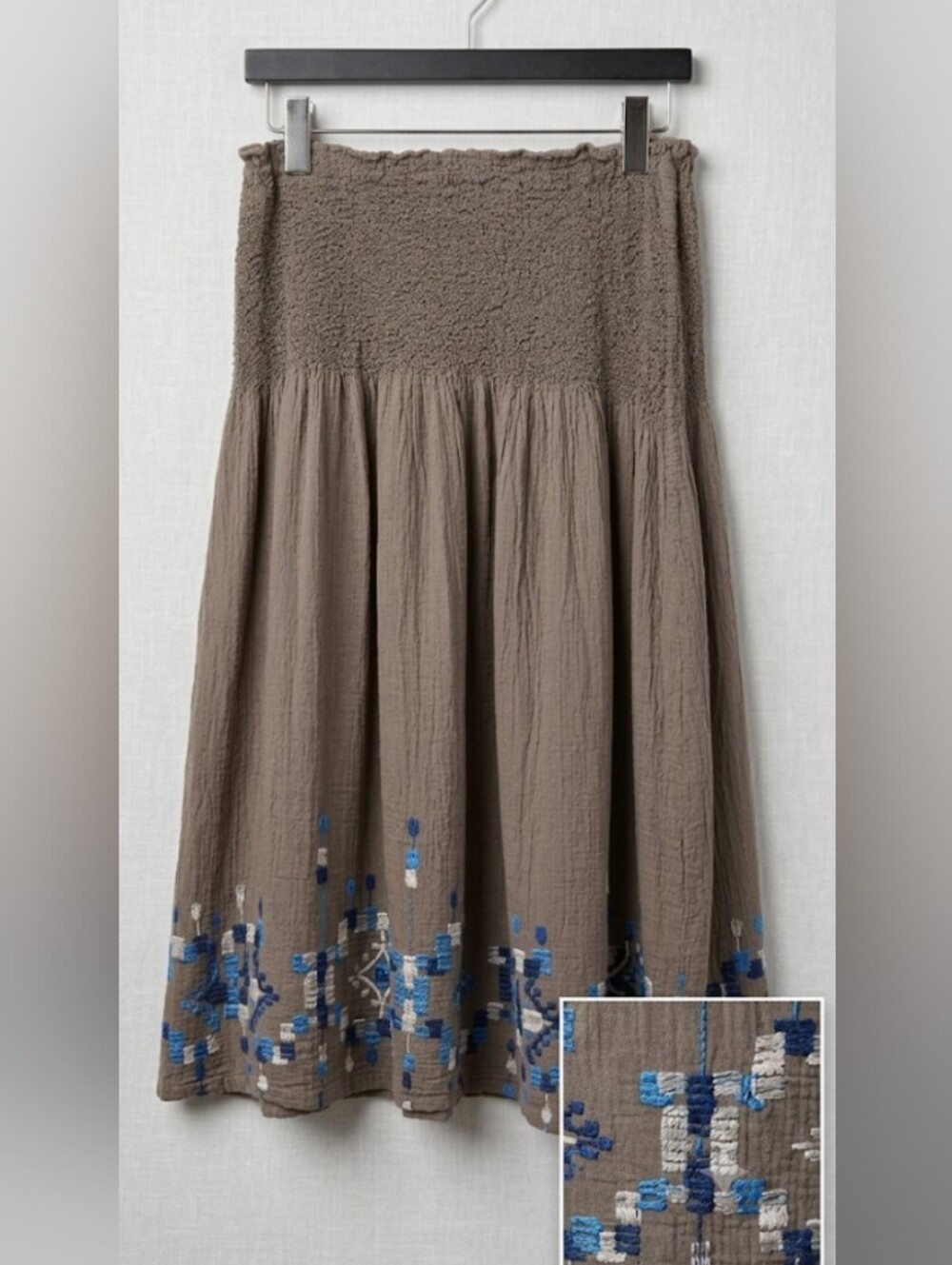 Issey Miyake Grey  Embroidered Midi Skirt W/ Blue Wool Blend Embroidery (Sz M/L)
